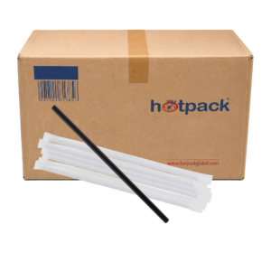 Hotpack Black Straight Straw Wrapped 8mm